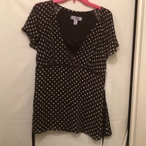 Brown and white polka dot blouse